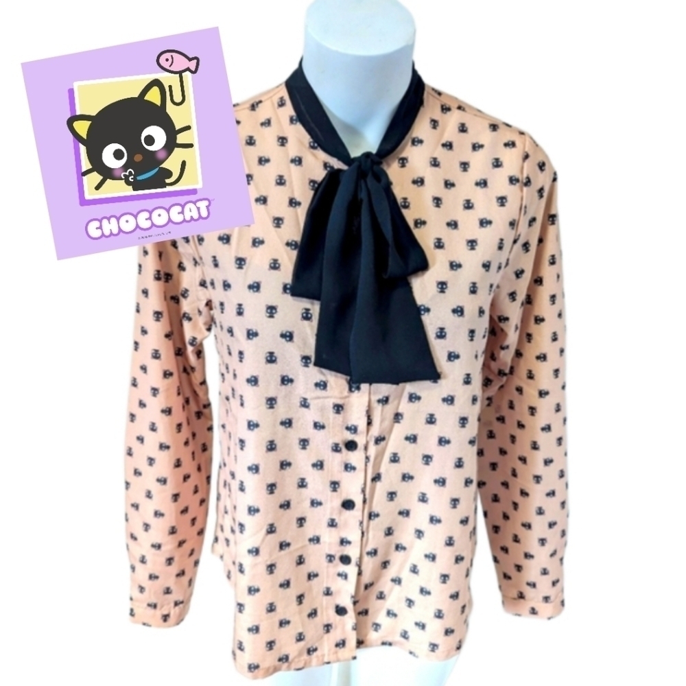 Hello Kitty x Forever 21 🐈‍⬛ Chococat Blouse Button Up Long sleeve shirt Size S